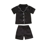 Kids Toddler Baby Boys Girls Satin Pajamas Set Long Sleeve Button-Down Sleepwear
